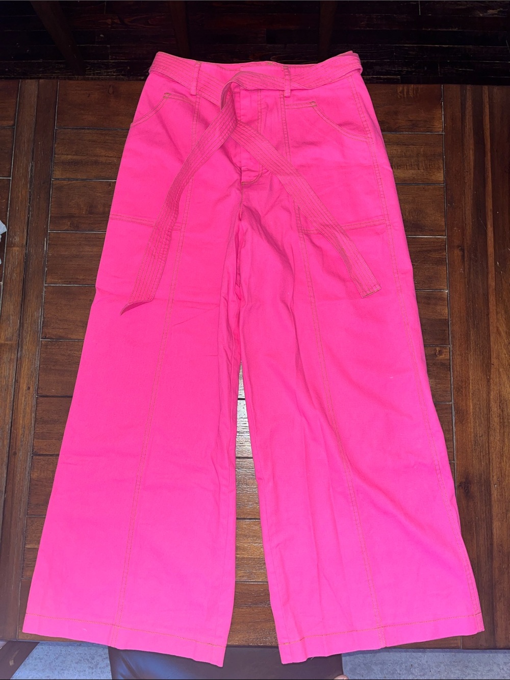 FARM Rio Hot Pink Wide-Leg Pants with Self Tie